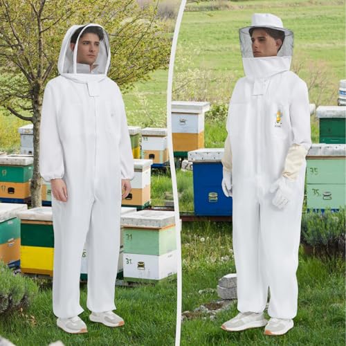 Professional Beekeeping Suit for Men & Women - Full Bee Suit with Sheepskin Gloves, 2 Ventilated Fencing Veil Hoods, Durable & Breathable Design - Beekeeper Protective Gear (L) - Image 3