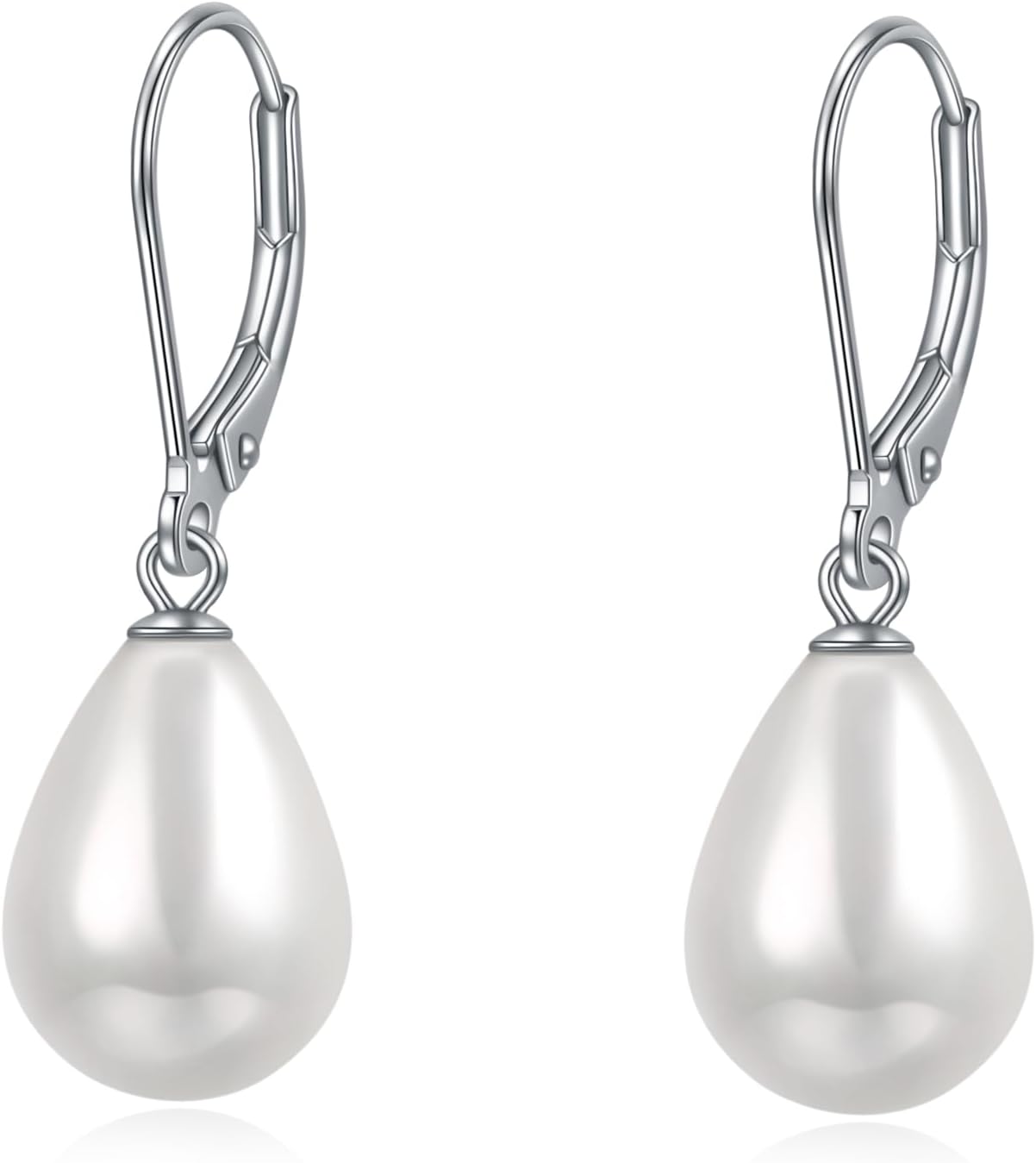 Rnivida 925 Sterling Silver Pearl Drop Leverback Dangle Earrings,Single White Pearl Jewelry Gift for Female Friends Women