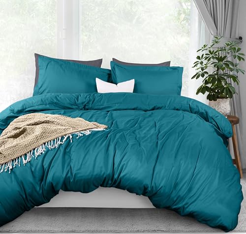 Utopia Bedding Duvet Cover Queen Size - 3 Piece with Zipper Closure - 1 Comforter Cover 90X90 Inches & 2 Pillow Shams 20X26 Inches (Denim Blue) Comforter Not Included