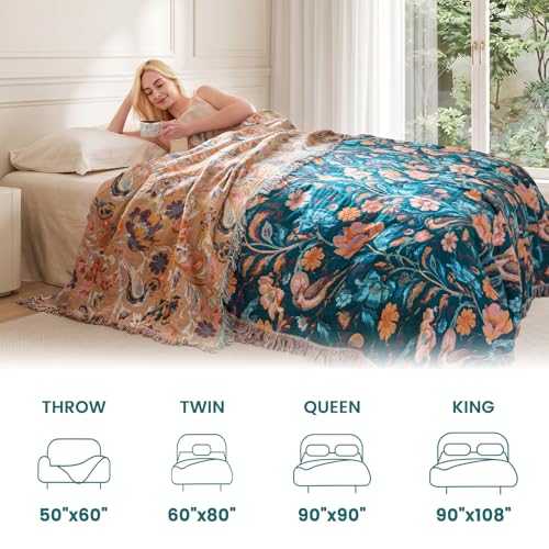 Image of MSGKV Boho Throw Blanket 60 inchx80 inch Fall Vintage Cotton Birds Floral Blanket
