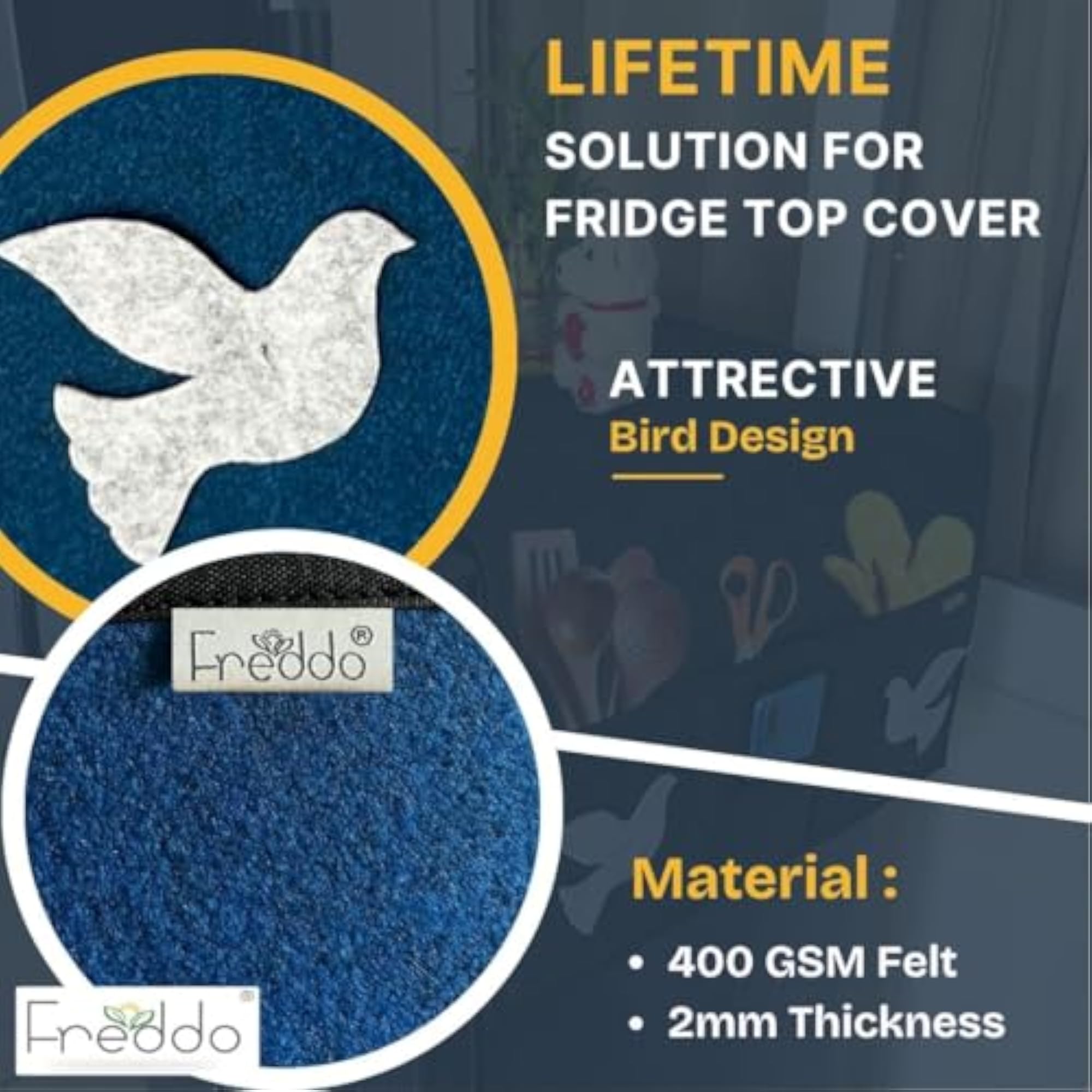 Fridge Top Cover with 5 Storage Side Pockets, Dustproof Mat