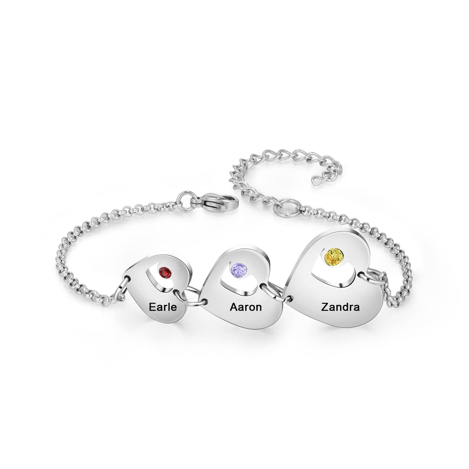 JeweideaPulsera de Mujer con Nombres Grabados Pulsera de Plata con Colgante de Corazón Personalizado para Mamá Novia Pulsera de la Amistad Regalo Cumpleaños Día de la Madre Día de San Valentín