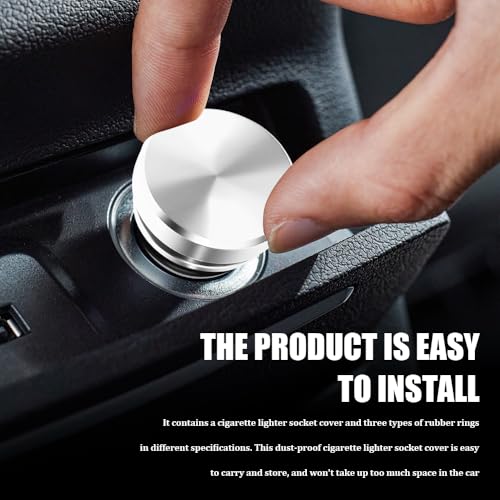 Image of Cigarette Lighter Plug Cover, Eject Button Car Cigarette Lighter, Standard 12 Volt Power Source Aluminum Dustproof Plug Universal Fits Most Vehicles (Silver-K3)