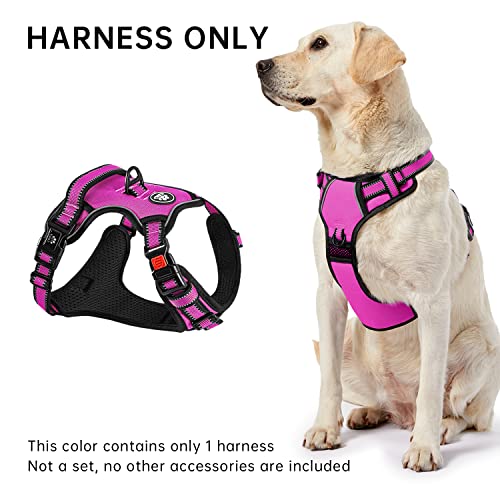 Ivy&Lane No Pull Dog Harness For Medium Dogs,360°Reflective Dog Vest Harness With 2 Leash Clips,3 Snap Buckles,Adjustable Soft Padded Pet Vest With Easy Control Handle(Only Harness,Rose Red-M) #TOP1