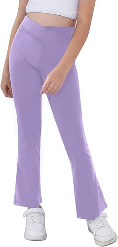 Miniatura 28 de Pantalones de yoga para niñas, cintura cruzada, pierna ancha, pantalones acampanados de entrenamiento de cintura alta Z1-negro,Negro,Azul,Rosado