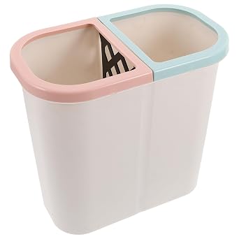 Dual Compartment Mini Recycling Trash Can for Home Bathroom Kitchen Narrow Spaces Compact Dry Wet Waste Bin White Small Efficient Separation Organizer