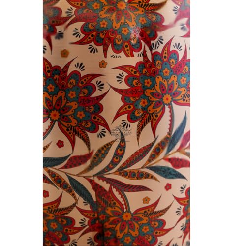 Image of INDIAN ART VILLA Red and Blue Floral Print Design Copper Water Dispenser Pot Matka, Storage, Home Garden, 13 liter