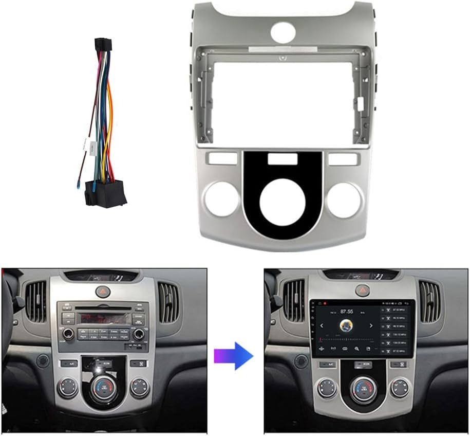 Fits for KIA Forte Cerato 2008-2013 Manual AC Silver Car Radio Stereo Fascia Frame Double DIN 9 inch Dash Installation Mounting Kit