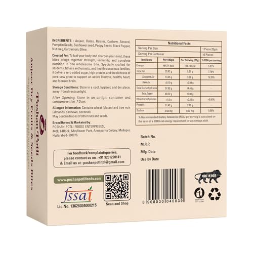 Image of POSHAN POTLI Anjeer and Date Bites 250 gm | Fig Nuts Bites Packed with Nuts and Seeds | Rich in Protein and Energy Naturally Sweet in Fresh | Diabetic-friendly and Healthy Snack