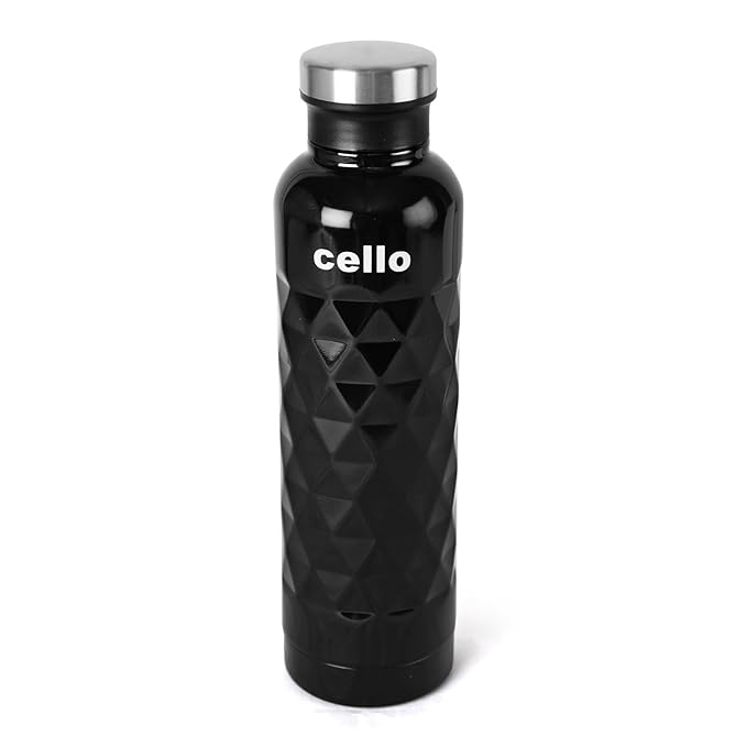 Cello Invictus Stainless Steel Double Walled Bottle, Hot and Cold, 700ml, Black | Vacusteel Water Flask with Durable DTP Coating | Leak Proof Flask for Beverages | Ideal for Home, Travel, Office