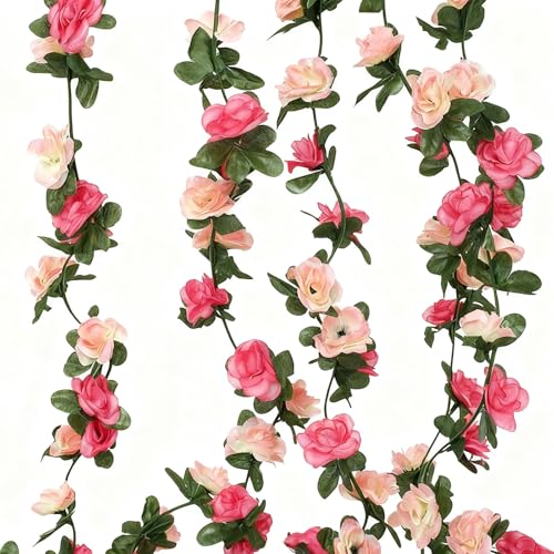 2 guirnaldas de rosas artificiales de seda de doble color de 250 cm, guirnalda de vides para colgar, flores artificiales, guirnalda floral falsa para exteriores, interiores, bodas, pared, baño