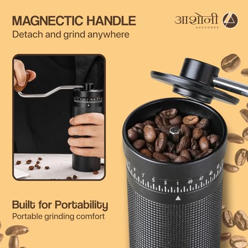 Image of AAshonee PrimeGrind Manual Coffee Grinder with 49 Adjustable Settings, Stainless Steel Burr, Aluminum Body