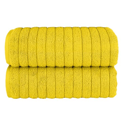 Image of Elegant Comfort 100% Turkish Cotton Corduroy Ribbed Luxury Soft 2 Pack Bath Towels 27 x 54 Inch - Ultra Plush, Absorbent, Quick Dry, Hotel Spa Quality Towels for Bathroom Essentials, Yellow