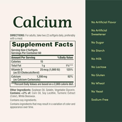 Nature’s Bounty Calcium 1200 mg with Vitamin D3, Bone Health & Immune Support, Vitamin D3 1000 IU, 220 Softgels - Image 6