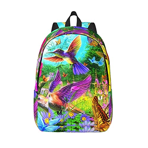 Grand sac à dos voyage oiseaux et cascade en bambou, design artistique pour ordinateur
