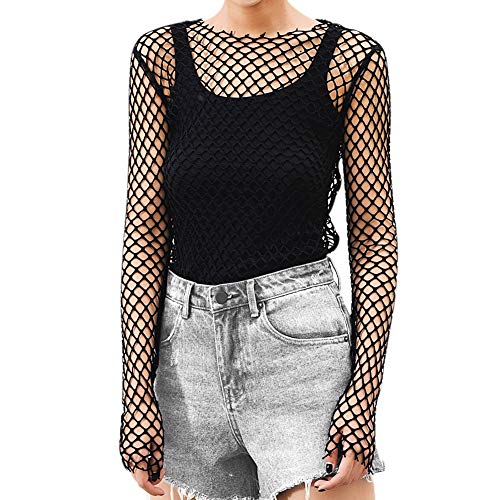 Efinny camiseta feminina de malha transparente cropped arrastão manga comprida blusa transparente fe