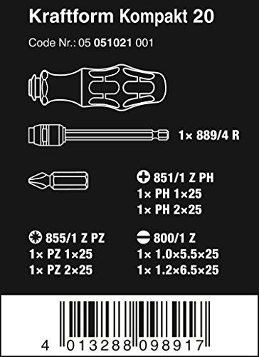 Wera - 5051021001 Kraftform Kompact 20 7-In-1 Bitholding Screwdriver with Removable Bayonet Blade (SL/PH/PZ)
