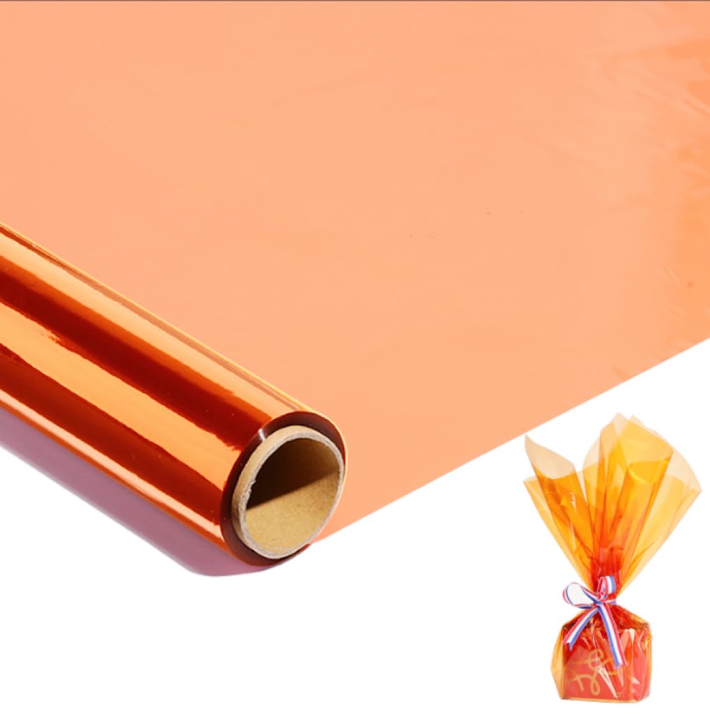 shareluck 100ft Orange Cellophane Wrap Roll - (100ft. Long x 17 in. Wide) - Transparent Cellophane Wrap Orange for Halloween to Wrap Gift Basket, Treat,Wine, Party Decoration