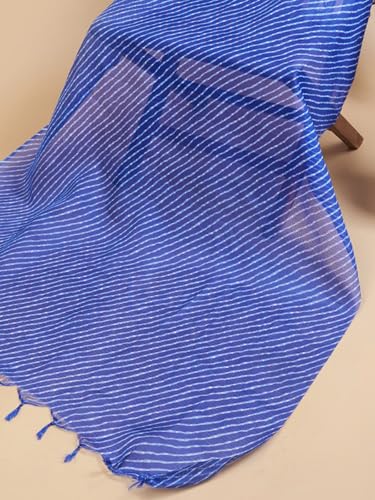 Image of Women's Cotton Blend Striped Print Dupatta with 2.20 Meters | Women's cotton printed dupatta with tassels