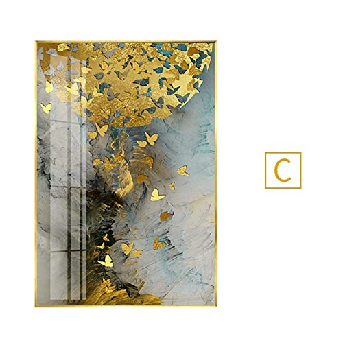 Tableaux oiseaux dorés pour salon : art abstrait chic en triptyque 50x70 cm