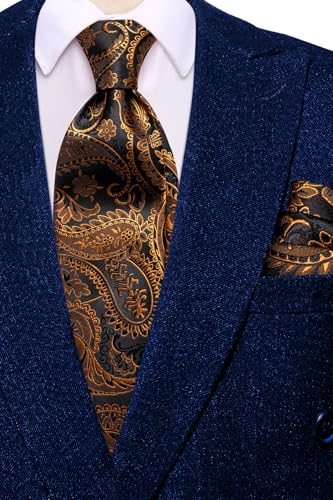 Image of Hi-Tie Men's Tie Sets Silk Paisley Striped Necktie Pocket Square Cuff-links Sets Wedding Business Holiday