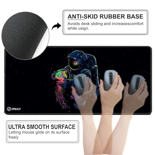 Image of Astronaut Space Mouse Pad 11x23 Inch 2mm Extended Gaming Desk Mat with Anti-Slip Rubber Base Mousepad for Smooth Surface Desk pad for PC & Laptop Use Waterproof & Stiched (Multicolour) Deskpad