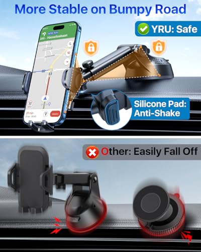 Image of YRU [True Upgrade for Safety] Car Phone Holder Mount [Patent & Military-Grade] Dashboard Cell Phone Holder for Car Vent Windshield Phone Stand for iPhone 17 16 15 14 13 Pro Max Truck Samsung, Purple