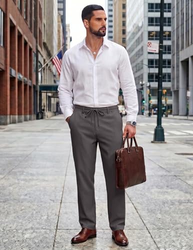 Image of COOFANDY Mens Cotton Linen Pants Casual Drawstring Summer Beach Pants Lightweight Linen Dress Trousers