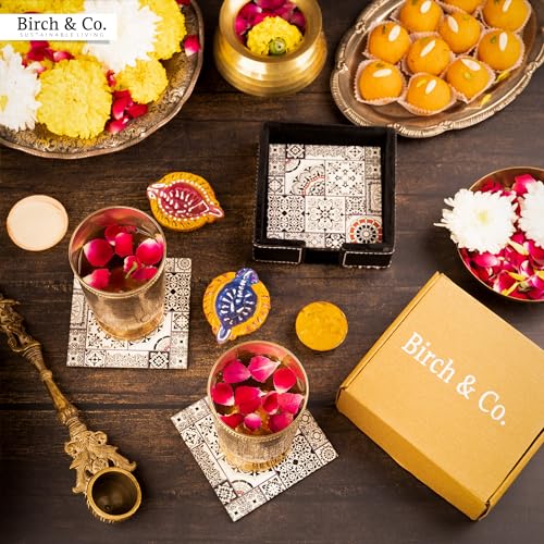 Image of Birch & Co. Cork Coasters - Set of 6 - Square - Black - Dining Table Decor Accessories - Coaster Set For Dining Table For Hot Pots - Coasters For Cups
