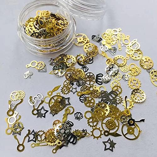 1 Jar Ultra-Thin Punk Style Studs 3D Nail Art Decorations Time Wheel DIY Nail Supplies Gold Steam Machine Gear app 150pcs - (Color: Mix by Random)