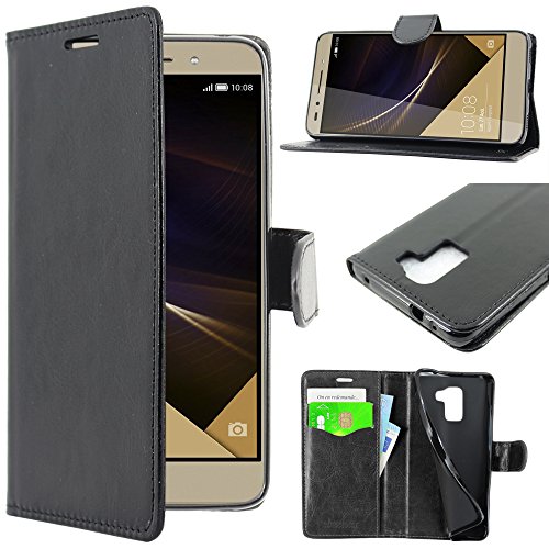 ebestStar - Cover Compatibile con Huawei Honor 7 Custodia Portafoglio Pelle PU Protezione Libro Flip, Nero [Apparecchio: 143.2 x 71.9 x 8.5mm, 5.2'']