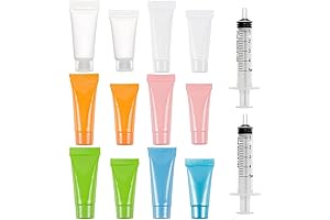 BENECREAT Silicone Reusable Squeeze Tubes for Travel Containing Funnel & Syringes.