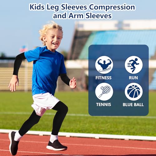 Image of 4 Pairs Kids Leg Sleeves Compression and Arm Sleeves,Youth Leg Sleeves Arm Wraps with Anti-slip Silicone Strips