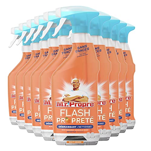 Mr Propre Flash Propreté Spray Nettoyant Multi-Usages, 10 Unités (10 x 500 ml), Entretien Maison Désinfectant,Dégraissant, Peps Mandarine Cover