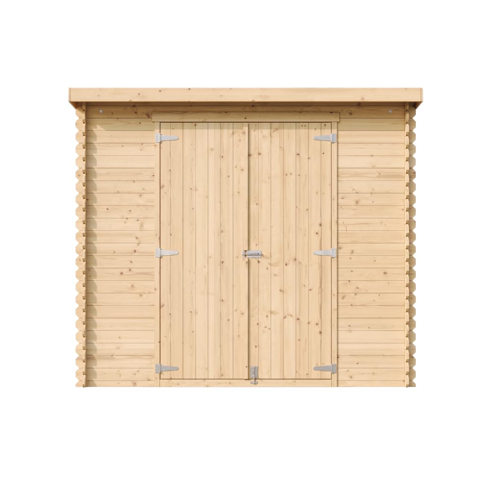 TIMBELA M310C1 Gartenhaus aus Holz 2,63 m², Kiefer/Fichte, Geräteschuppen mit 19 mm Wandstärke, Gerätehaus aus Holz für Gartenwerkzeug und Fahrräder, Doppeltür, Ohne Boden