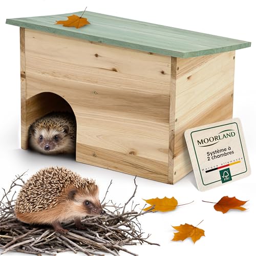 Moorland Abris pour Hérissons en Bois FSC 35×27 cm – Cabane pour Herisson Extérieur avec Toit Amovible & Entrée Labyrinthe – Maison Herisson Extérieur...