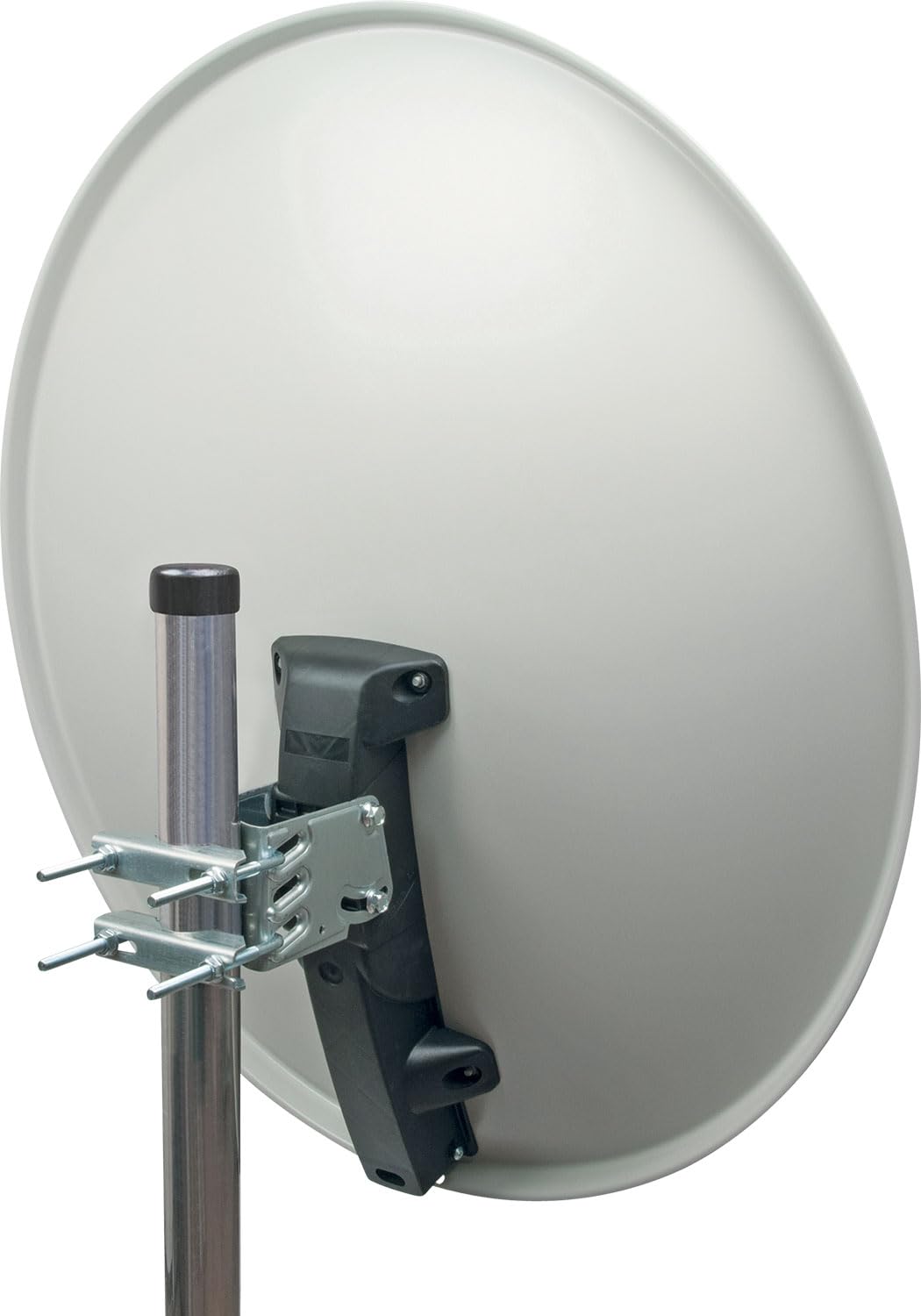Antena para televisión digital vía satélite Schwaiger 714166 (75 x 85 cm) con brazo de carga LNB y mástil, antracita, espejo de acero – para recepción de DVB-S/S2 en Full HD, 3D y 4K (Ultra HD)