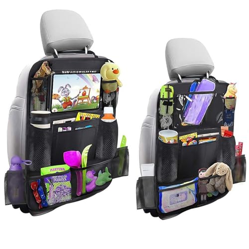 CECOMBINE 2 Stück Auto Organizer Kinder Rücksitzschoner, Wasserdicht Rückenlehnenschutz Auto Kinder mit Tablet Tasche, Autositz Organizer Kick-Matten-Schutz (Schwarz)