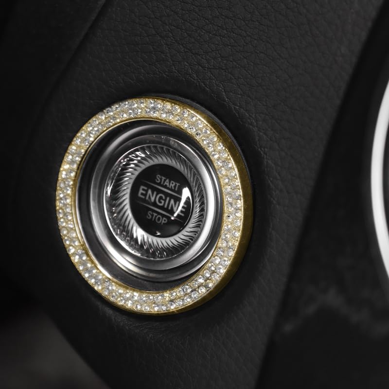 Benz C-Class W205 GLC X253 Interior Crystal Decor Zinc Alloy with Hand-Inlaid Czech Preciosa Crystals,Luxury Accessories (Gold, Ignition Ring Trim)