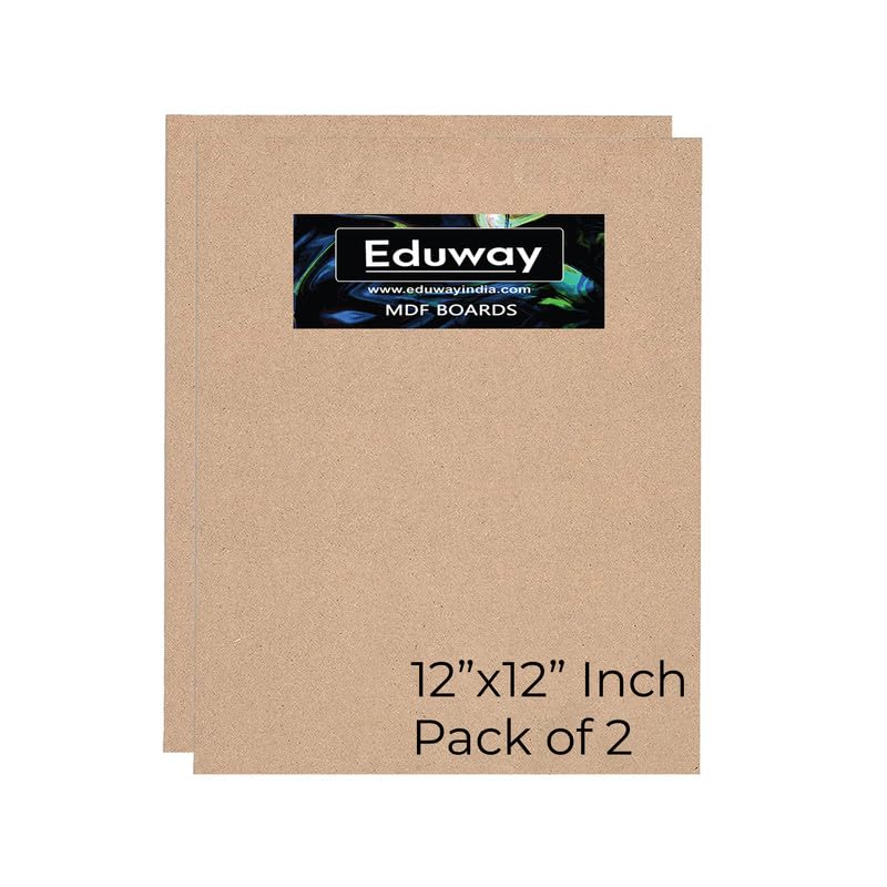 Image of Eduway 12x12 Inch MDF Board Wood Sheet for Mandala , Lippan, Resin Art & Craft, 4mm Thick, Pack of -2 - Premium Cardboard Material for Artists, Art and Craft Students - Hard Cutout in Small and Large Sizes (30x30 cms)