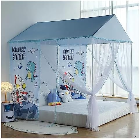 Princess Bed Netting Canopy Mosquito Net Bed Frame Curtain Canopy 4 Corners Post Canopy Bed Curtains for Boys & Girls Castle Style,Pony,Twin