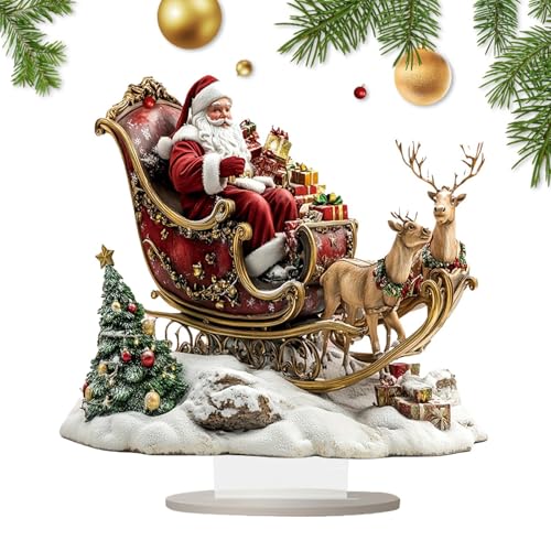 Decorazione natalizia per centrotavola – Babbo Natale sulla slitta delle renne, cartello decorativo da scrivania per interni in inverno, libreria da scrivania, mensola per caminetto, mobile TV