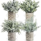 JC nateva 4 Packs Small Fake Plants Mini Potted Artificial Plants Indoor for Home Office Farmhouse Kitchen Bathroom Table Decor