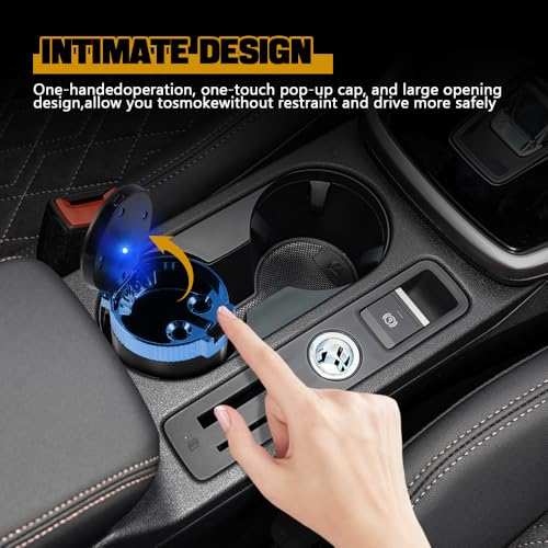 Image of Car Ashtray with Lid, Detachable Stainless Smokeless Ash Tray with LED Blue Light, Mini Portable Trash Can for Vehicle Cup Holder, Universal Interior Car Accessories (Blue)