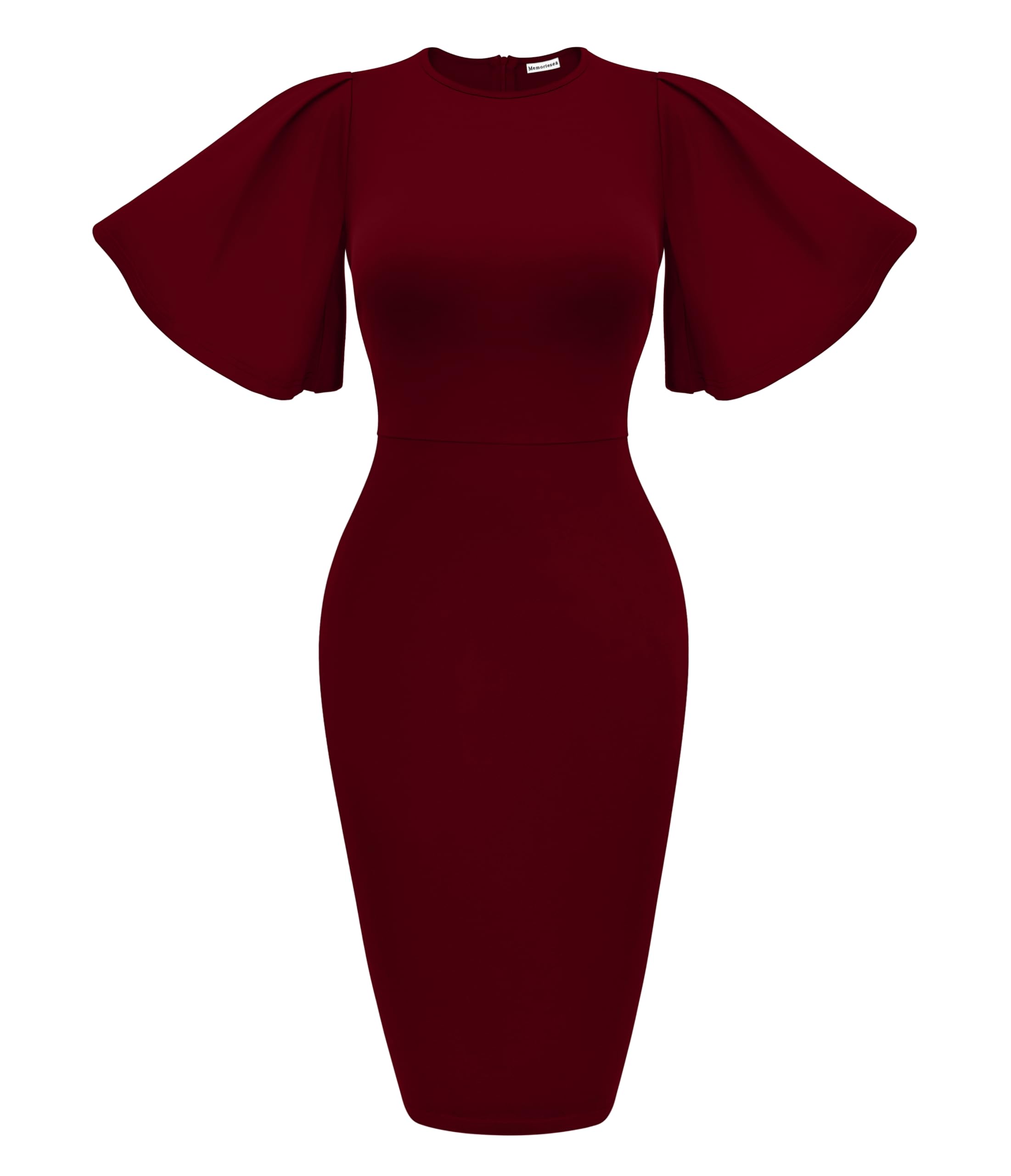 Memoriesea Women's Basic Bodycon Ruffle Flared Short Sleeve Pencil Midi Dress