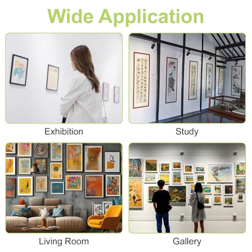 Image of Picture Hanging Kit 3Pcs Picture Rail Hooks & 3Pcs 3M Wires & 6Pcs Small Hooks, Metal Rail Hanging Hook Picture Display System for Wall Picture, Exhibition(Silver)