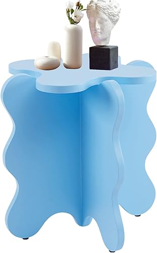 HM&DX Mini mesa de centro de pétalos, mesa auxiliar de madera maciza con ondas de dibujos animados con patas en forma de X, mesa auxiliar de color HM&DX Mini mesa de centro de pétalos, mesa auxiliar de madera maciza con ondas de dibujos animados con patas en forma de X, mesa auxiliar de color