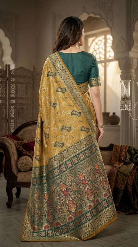 Image of C J Enterprise Women's Pure Soft Silk Saree With Blouse Piece For Wedding (Damru-Patola)