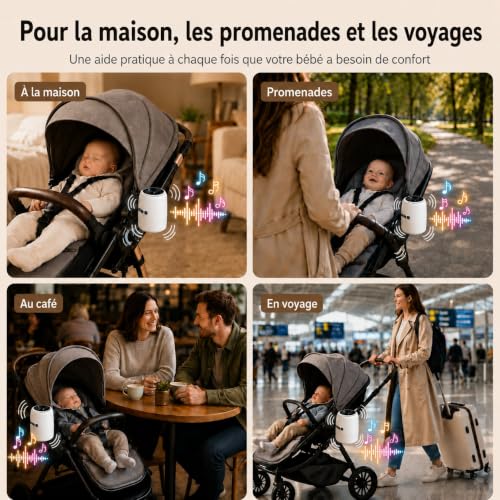 Baby Rocker, Bercement Poussette avec 5 Niveaux de Balancement et 10 Sons Apaisants, Accessoire Poussette Rechargeable USB-C, Support Double Réglable pour Maison Voyage Promenade – vue 7