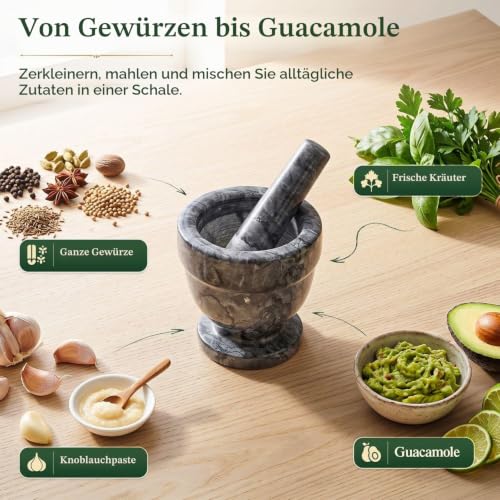 Flexzion Mörser mit Stößel aus Granit schwarz - 10cm Durchmesser, Mörser und Stößel Sets… – Ansicht 6
